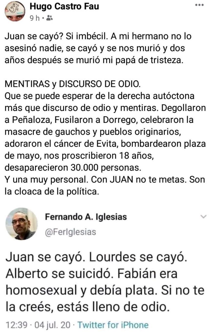 La respuesta del hermano de Juan Castro a Fernando Iglesias