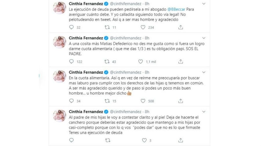 Cinthia Fernandez contra Matias Defederico