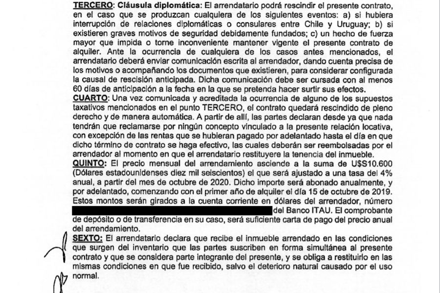 Contrato de alquiler del inmueble de Mascherano en Uruguay