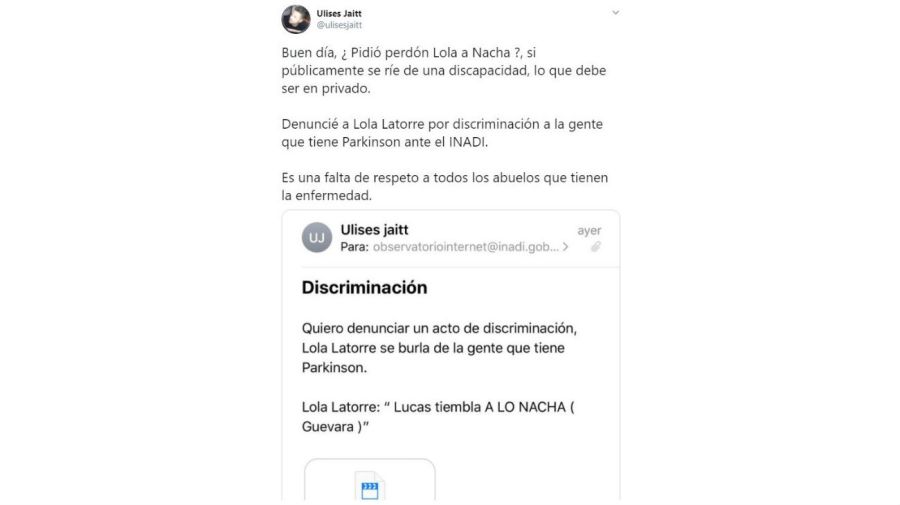 Ulises Jaitt denuncia contra Lola Latorre