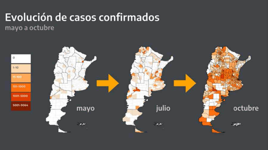 Mapa del avance del coronavirus en el interior del país.