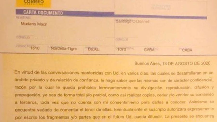 Las cartas documentos entre Mariano Macri y Santiago O'Donnell antes de que salga el libro