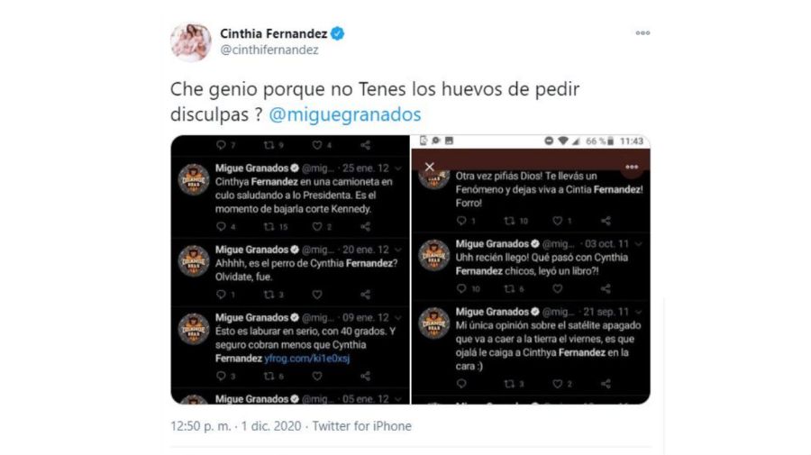 Cinthia Fernandez contra Migue Granados