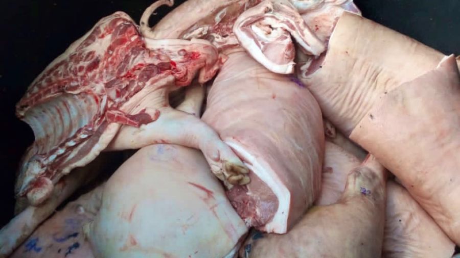 Decomisan 22 toneladas de carne de cerdo