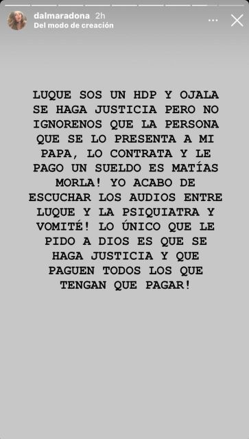 Dalma Maradona pidió justicia tras hacerse públicos unos audios de Luque 