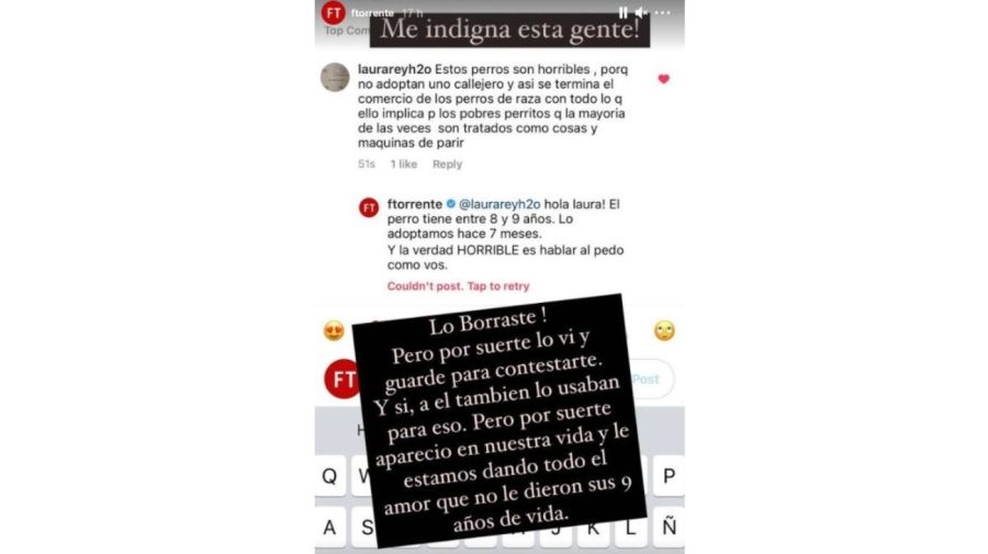 Respuesta Flor Torrente en Instagram
