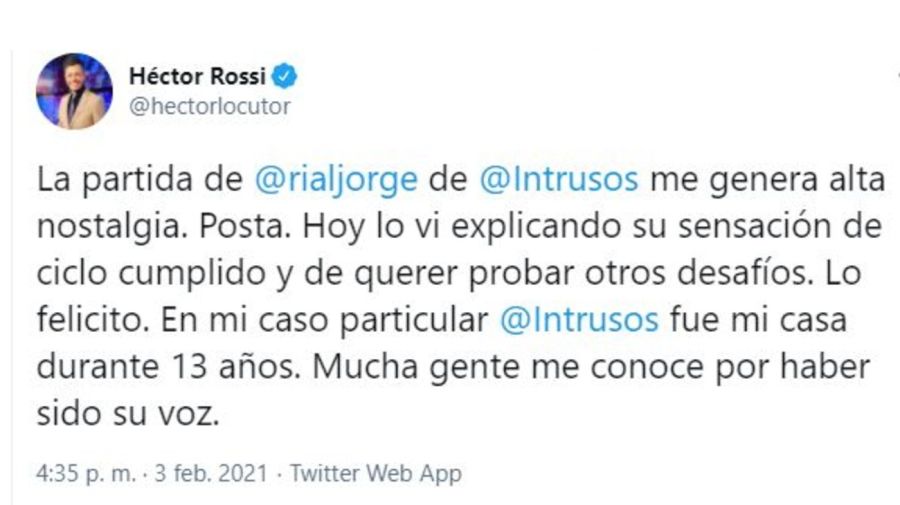 Hector Rossi mensaje a Jorge Rial
