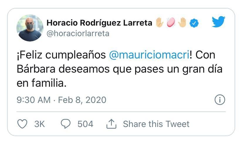 Sin Bárbara Diez: Horacio Rodríguez Larreta saludó a Macri por su cumpleaños 