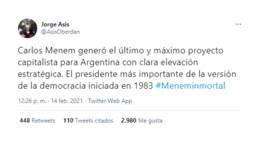 Tuit Jorge Asís Menem