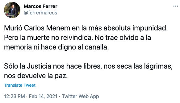Tweet del intendente de Río Tercero.