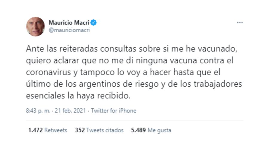 Macri Vacunación VIP Twitter