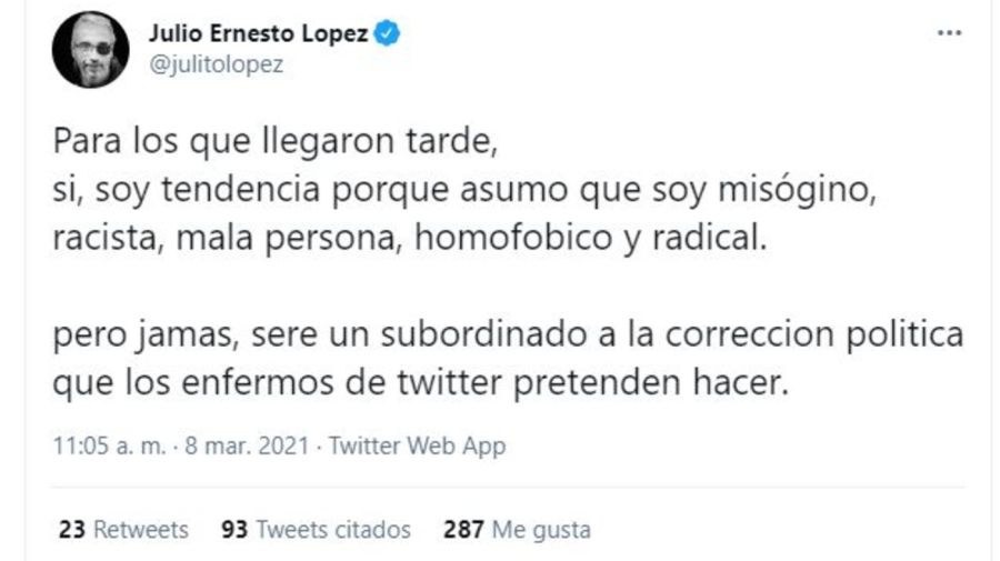 Julio Ernesto Lopez tuit