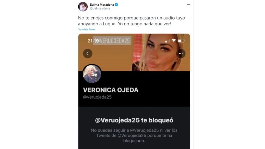 Tuits Dalma Maradona contra Veronica Ojeda