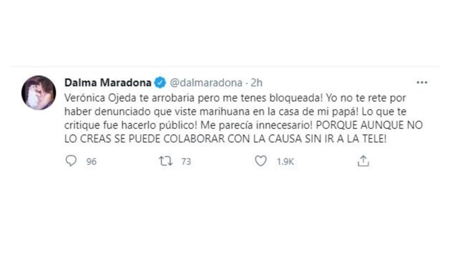 Tuits Dalma Maradona contra Veronica Ojeda