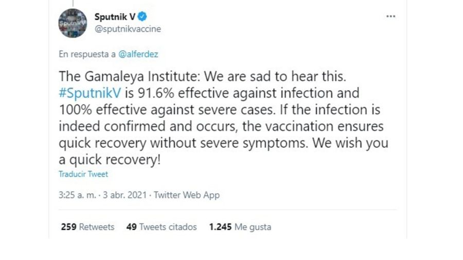 Los mensajes en redes de Gamaleya, luego que el presidente Alberto Fernández anunciara que se contagió de coronavirus.