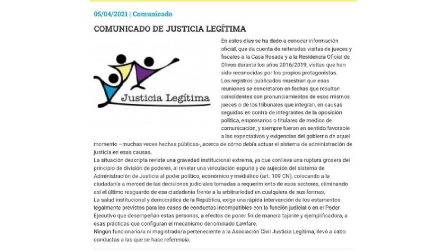 Comunicado Justicia Legítima