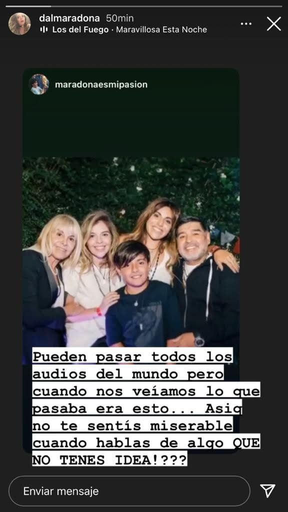 El fuerte posteo de Dalma Maradona con una foto con Claudia y Diego Maradona juntos
