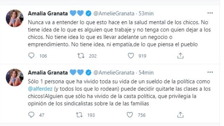 Amalia Granata contra las nuevas restricciones