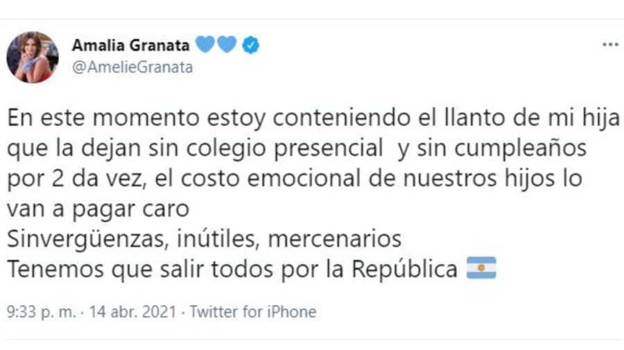 Amalia Granata contra las nuevas restricciones