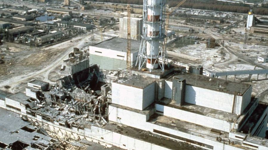 Viste aérea del reactor destruido en Chernobyl.
