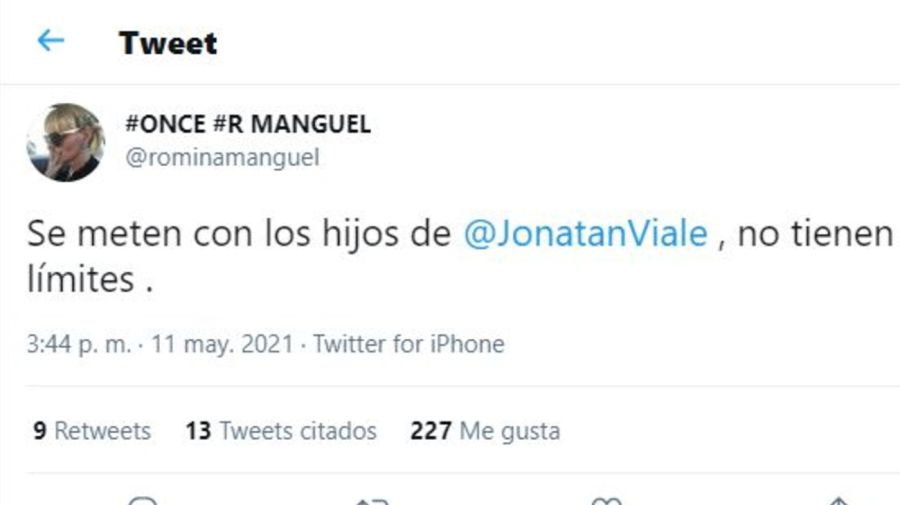 Tuit Romina Manguel por Jonatan Viale