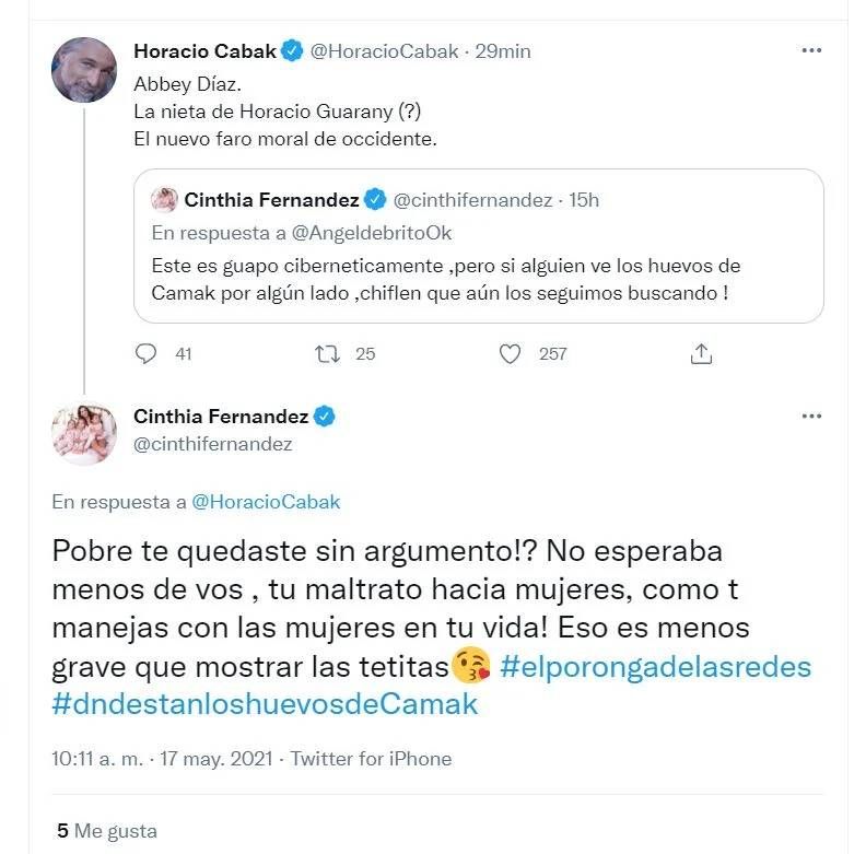 Cinthia Fernández enfrentada a Horacio Cabak: 