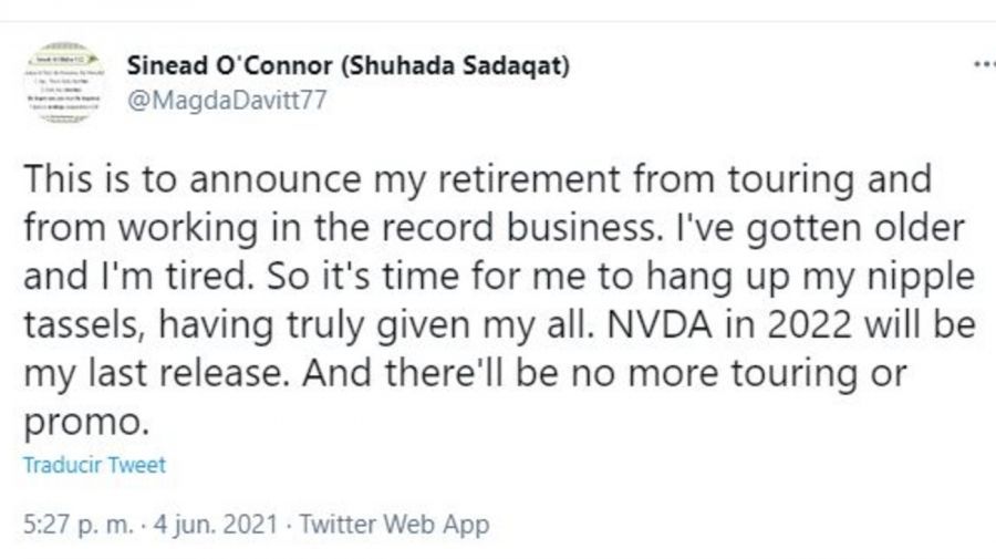 Sinéad O`Connor anunció su retiro definitivo de la música