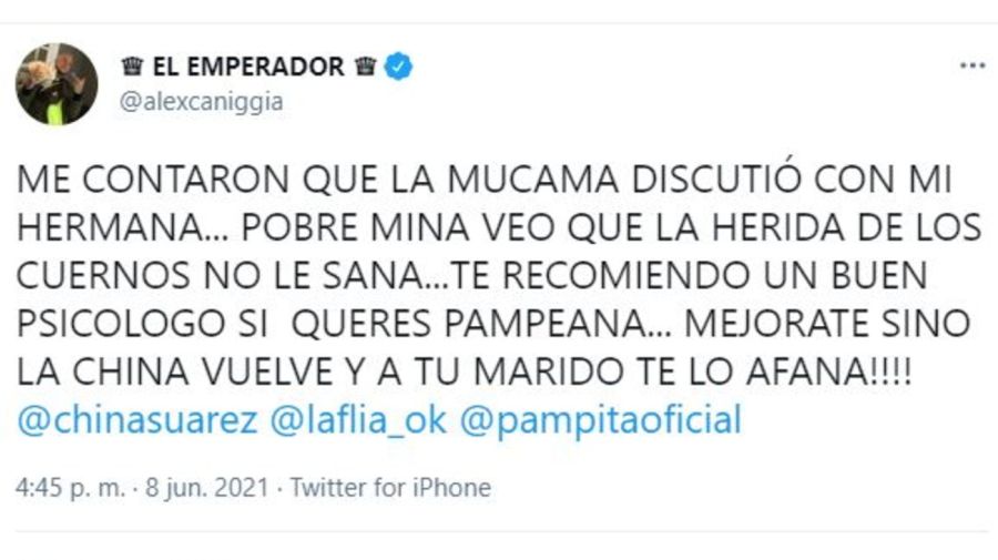 Alex Caniggia contra Pampita