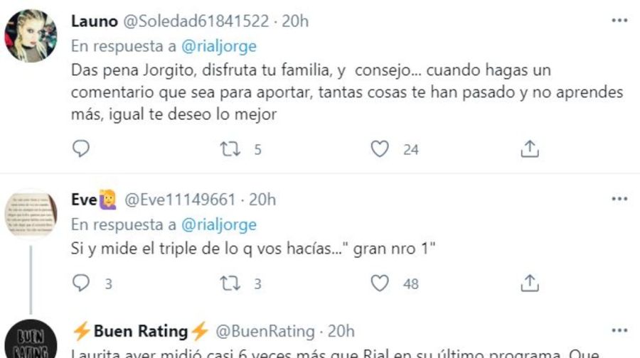 Jorge Rial hizo un filoso comentario en Twitter sobre el nuevo programa de Laurita Fernández y sus seguidores lo liquidaron