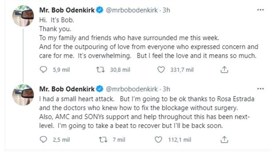 Mensaje de Bob Odenkirk tras el infarto