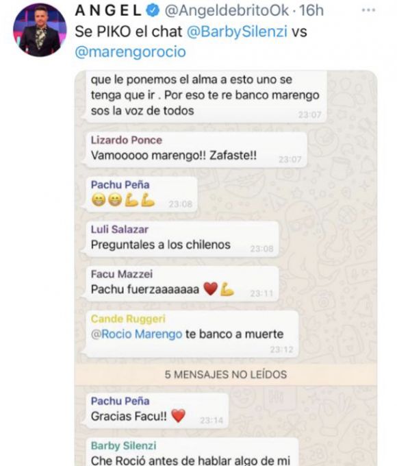 Ángel de Brito mostró el fuertísimo chat entre Barby Silenzi y Rocío Marengo