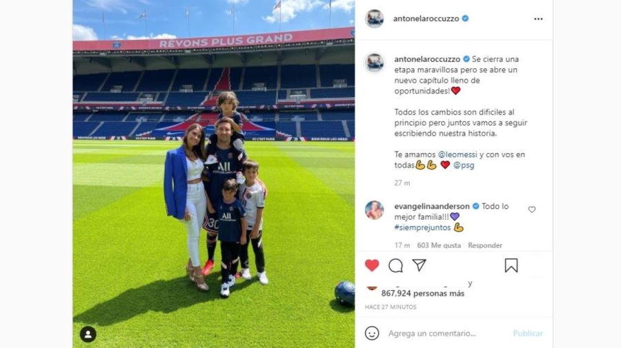 Mensaje Antonela Roccuzzo con Leo Messi y sus hijos en la cancha del PSG