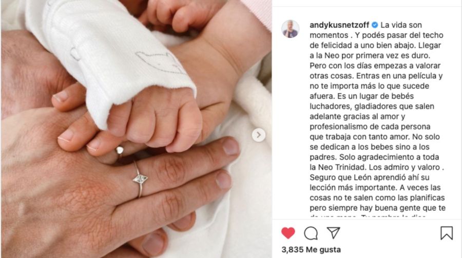 Nació León, el hijo de Andy Kusnetzoff y Florencia Suarez 