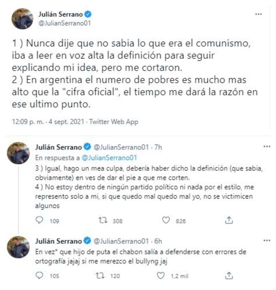 Los tuits de Julián Serrano, justificándose