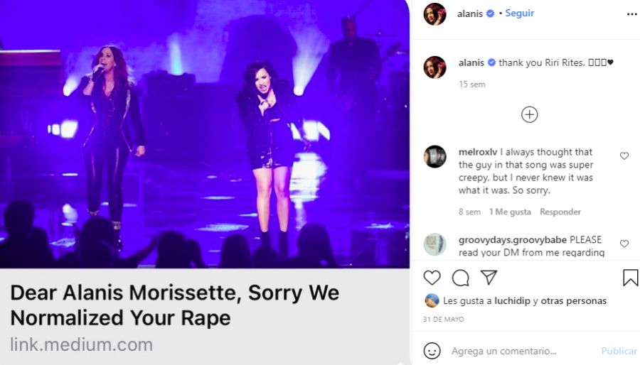 Alanis Morissette denunció que fue violada por varios hombres cuando tenía 15 años