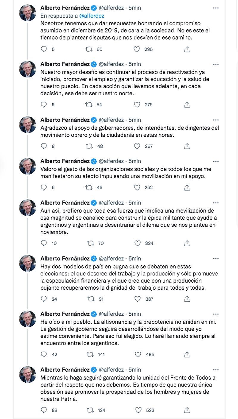 Twits de Alberto Fernández 20210916