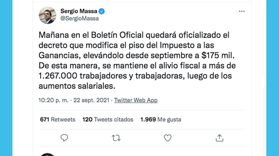 Twit de Sergio Massa 20210923
