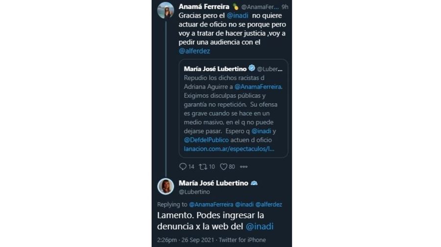 Anama Ferreira mensaje Maria Jose Lubertino