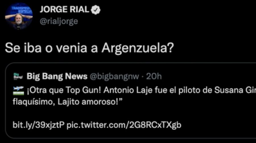 El polémico tweet de Jorge Rial por el vuelo de Susana Giménez junto a Antonio Laje 
