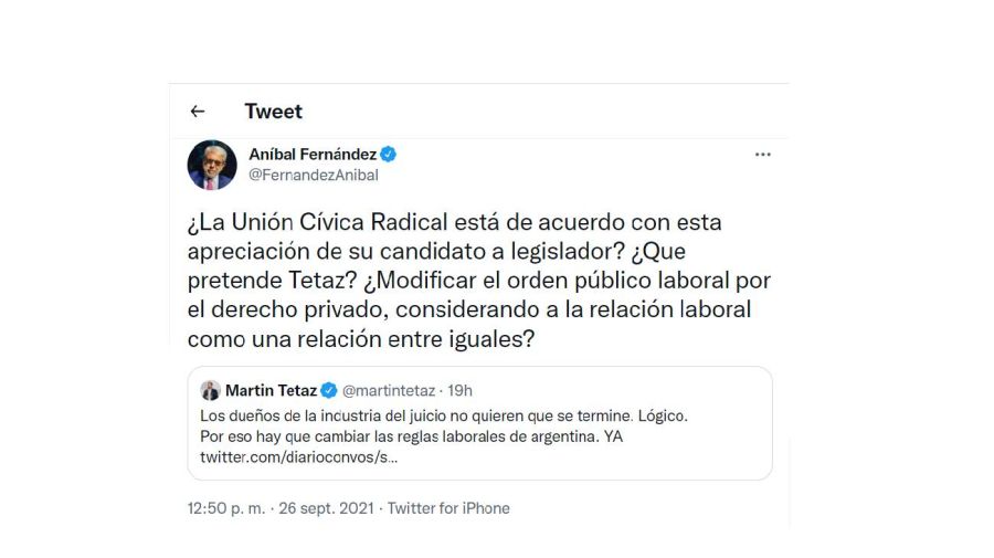 20210927 Aníbal Fernández Tweet