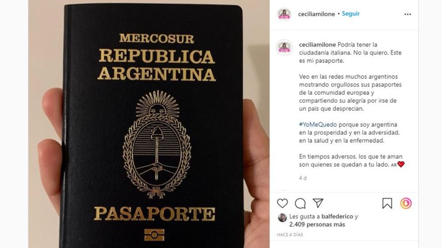 Cecilia Milone contra quienes se van del pais