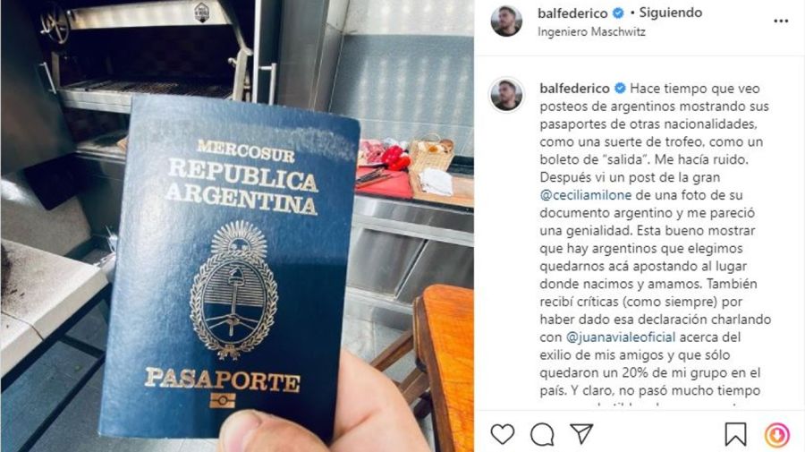 Federico Bal pasaporte mensaje 