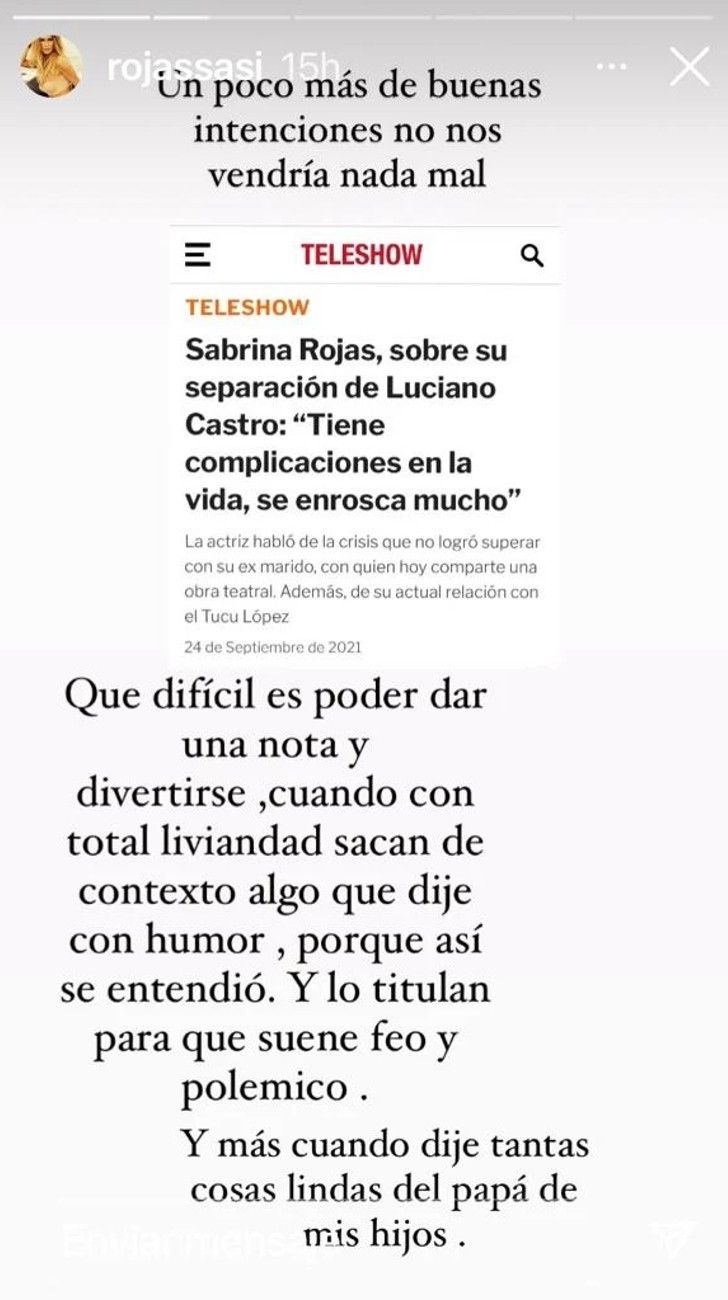 El enojo de Sabrina Rojas tras leer una errada noticia sobre Luciano Castro 