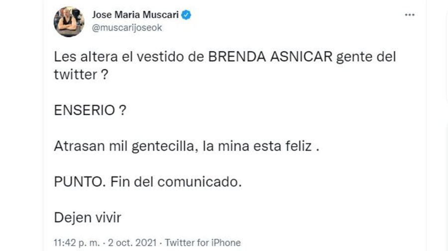 Jose Maria Muscari defensa Brenda Asnicar