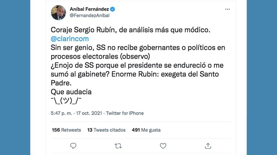 Chicana de Aníbal Fernández al periodista Sergio Rubín 20211018