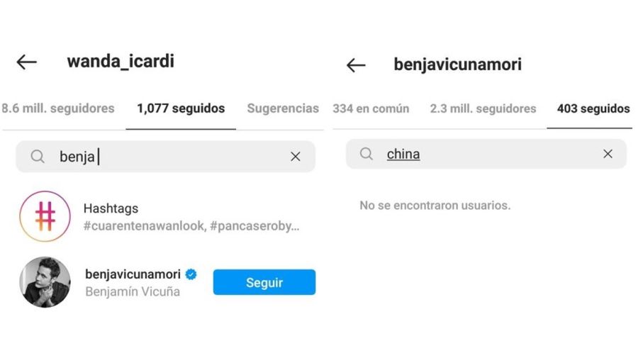 Wanda Nara sigue a Benjamin Vicuna en Instagram
