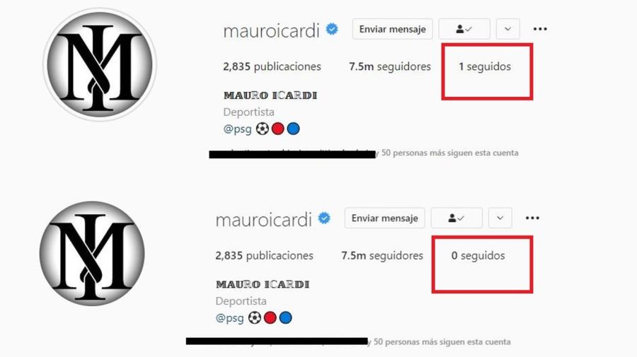 Mauro Icardi no sigue a Wanda Nara en Instagram