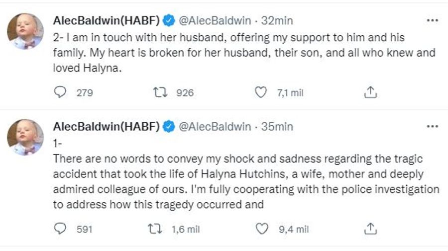 Mensaje de Alec Baldwin por la tragedia Halyn Hutchins