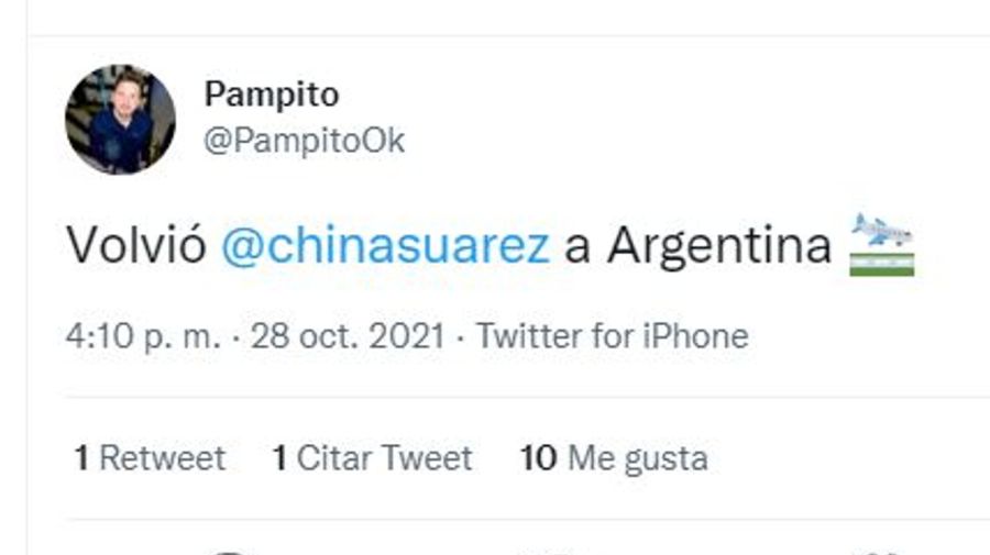 China Suarez volvio a Argentina