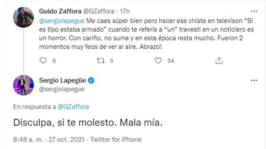 Cruce Guiro Zaffora y Sergio Lapegue transfobico